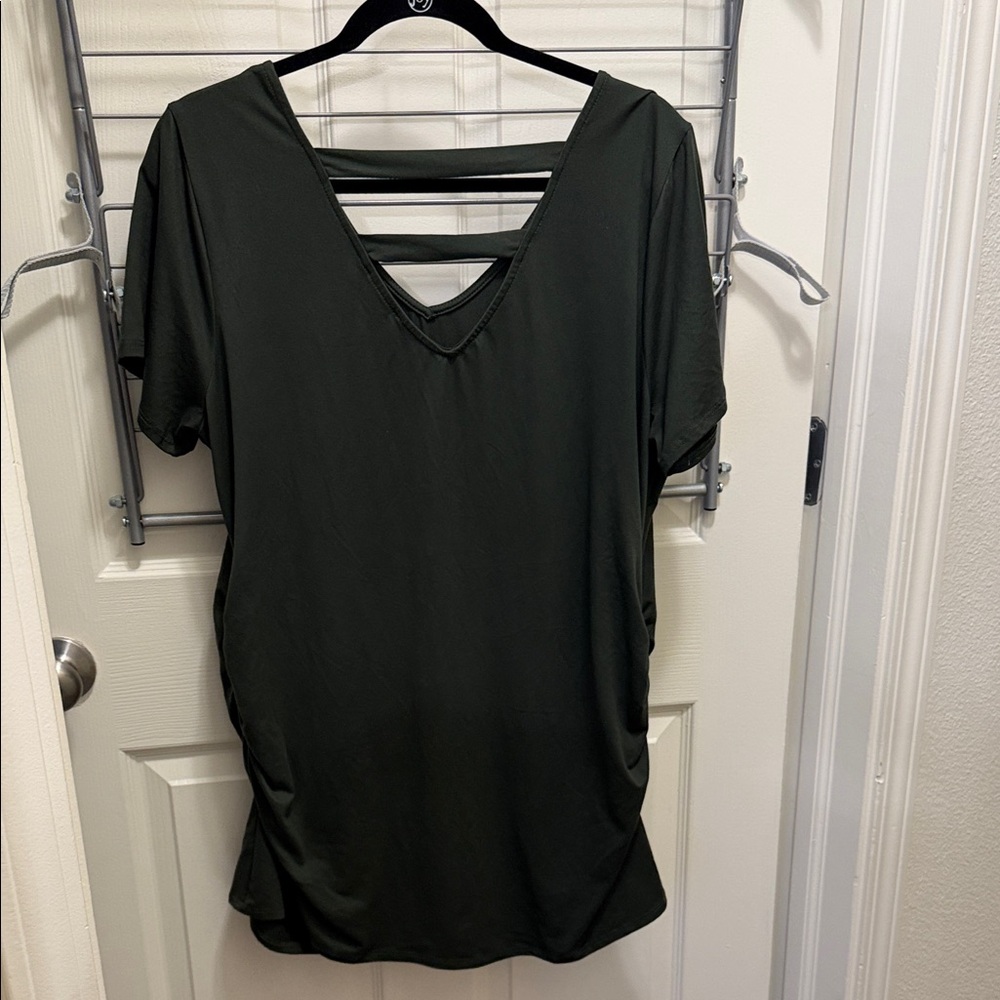 Maternity V-Neck Olive Top - Picture 3 of 3